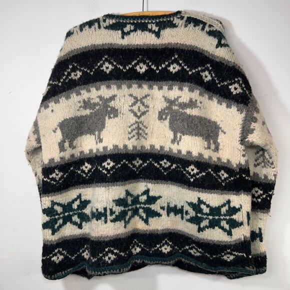 Vintage Woolies Alaska Moose Wool Cowichan Sweater Cardigan Cream Knit XL - Picture 11 of 13